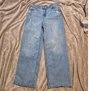 BCBGeneration Baggy Wide Leg Jeans Light Wash Distressed Elastic Waist 13/31
